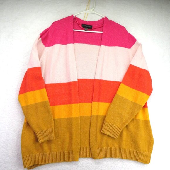 Lane Bryant Sweater Womens 18/20 Pink Orange Yellow Colorblock Striped Cardigan - Picture 1 of 8